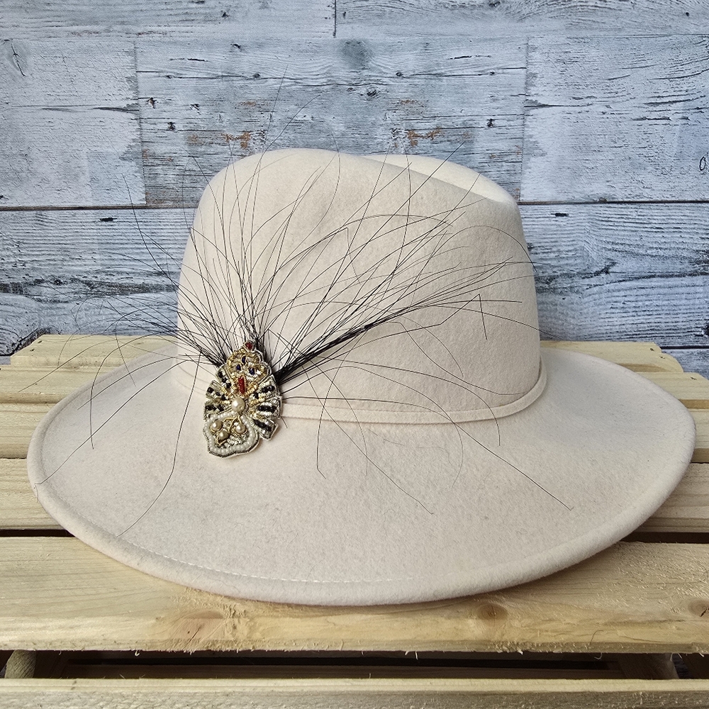 Vintage Shumi Fedora Felt Hat Beaded Womens Medium